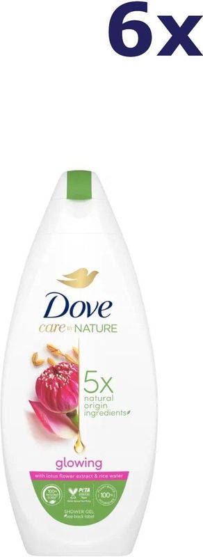 Dove - Douchegel Glowing - 6 Stuks - 225 ml - Natuurlijke Ingrediënten