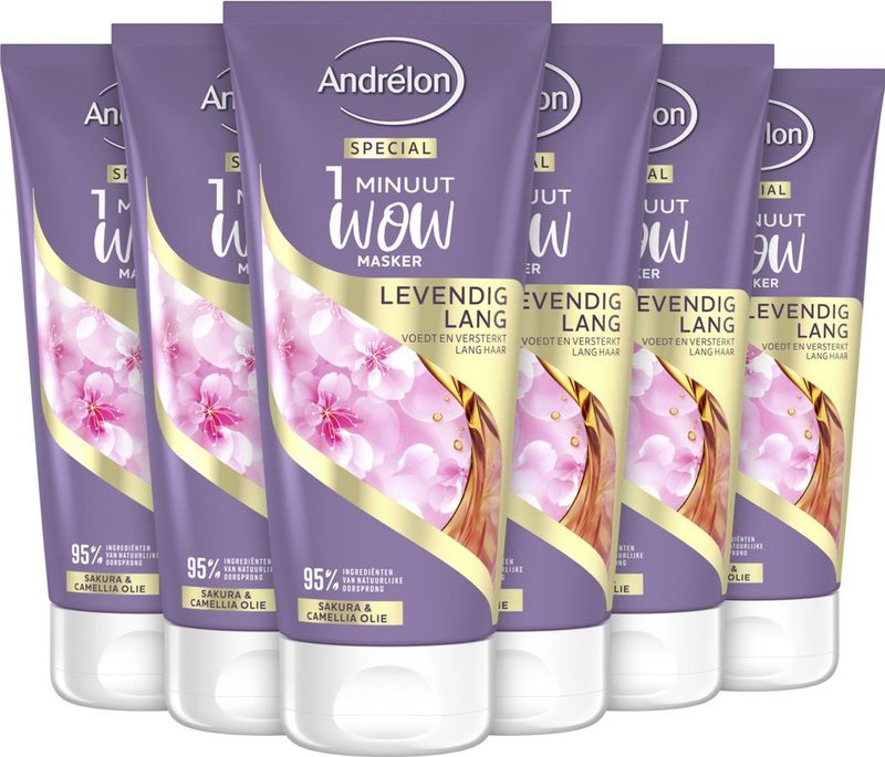 Andrelon Special Levendig Lang 1 minuut WOW masker - 6 x 180ml - Voordeelverpakking