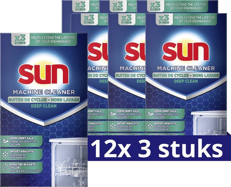 Sun Machinereiniger - Out-Wash - Te gebruiken bij additionele vaatwasbeurten- 12 x 3 = 36 stuks