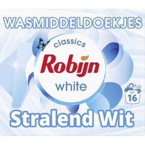 Robijn Classics Stralend Wit Wasmiddeldoekjes 16 wasstrips