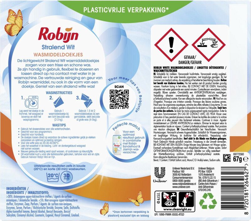 Robijn - Classics Stralend Wit - Wasmiddeldoekjes - 16 Stuks