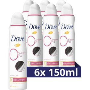 Dove 0% Aluminiumzouten Deodorant Spray - Invisible Care - bevat het 2x Action Zinc-Complex - 6 x 150 ml