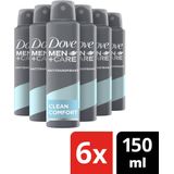 Dove Men+Care Advanced Anti-Transpirant Deodorant Spray - Clean Comfort - met anti-bacteriële geurbestrijding - 6 x 150 ml