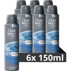 Dove Men+Care Advanced Anti-Transpirant Deodorant Spray - Clean Comfort - met anti-bacteriële geurbestrijding - 6 x 150 ml