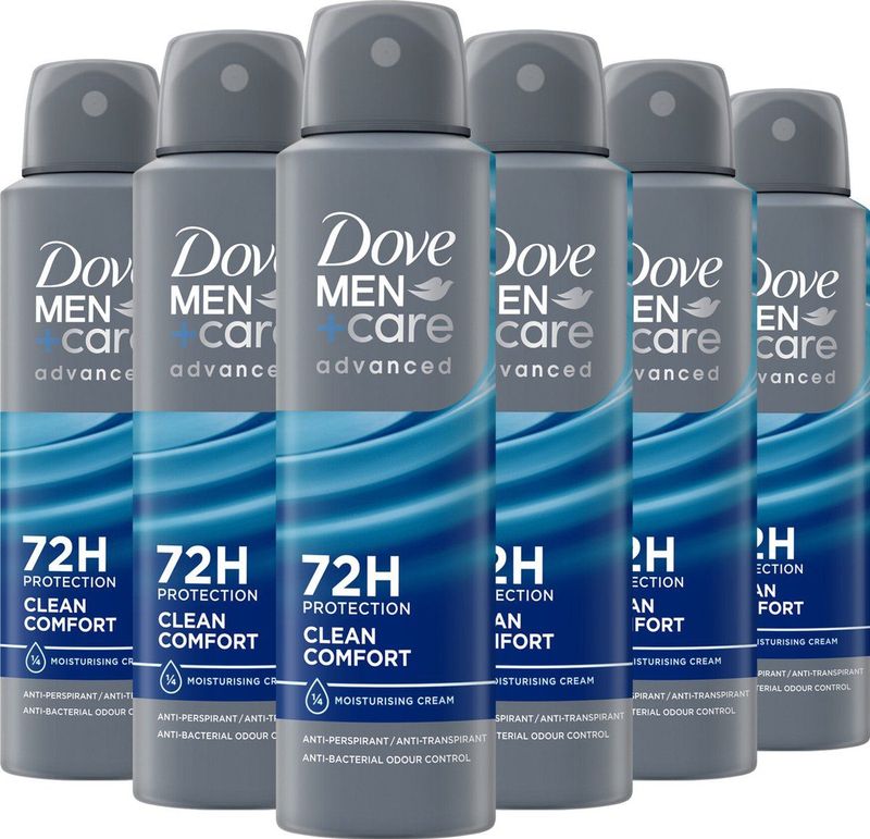 Dove Men+Care Advanced Anti-Transpirant Deodorant Spray - Clean Comfort - met anti-bacteriële geurbestrijding - 6 x 150 ml