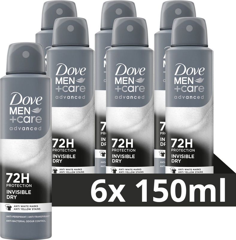 Dove Men+Care Advanced Anti-Transpirant Deodorant Spray - Invisible Dry - met anti-bacteriële geurbestrijding - 6 x 150 ml
