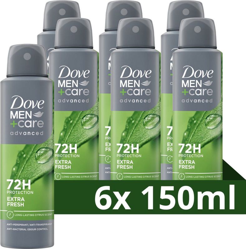 Dove Men+Care Advanced Anti-Transpirant Deodorant Spray - Extra Fresh - met anti-bacteriële geurbestrijding - 6 x 150 ml