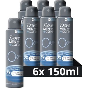 Dove Men+Care 0% Deodorant Spray - Clean Comfort - zonder aluminiumzouten en alcohol - 6 x 150 ml