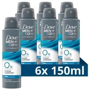Dove Men+Care Advanced 0% Deodorant Spray - Clean Comfort - met anti-bacteriële geurbestrijding - 6 x 150 ml