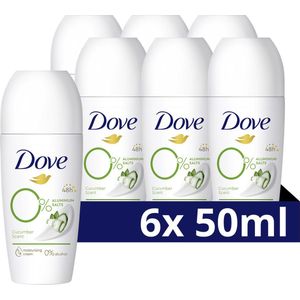 Dove 0% Aluminiumzouten Deodorant Roller - Cucumber & Green Tea - deo met 2x Action Zinc-Complex en Zinc Zap-technologie - 6 x 50 ml