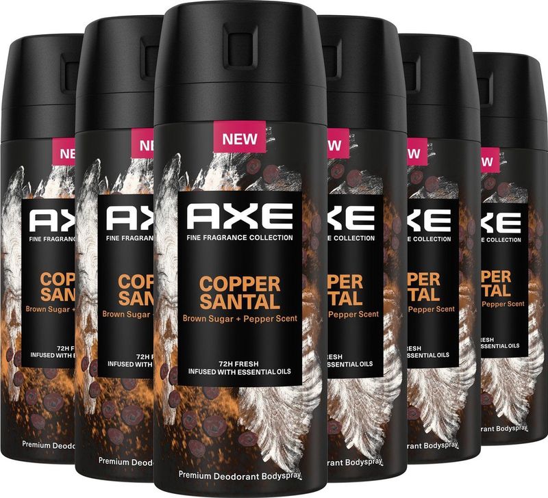 AXE Fine Fragrance Collection Copper Santal - Premium Deodorant Bodyspray - 6 x 150 ml - Voordeelverpakking