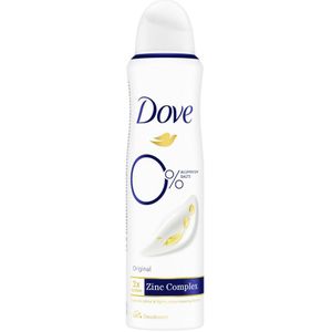 2e halve prijs: Dove Deodorant Spray 0% Original 150 ml