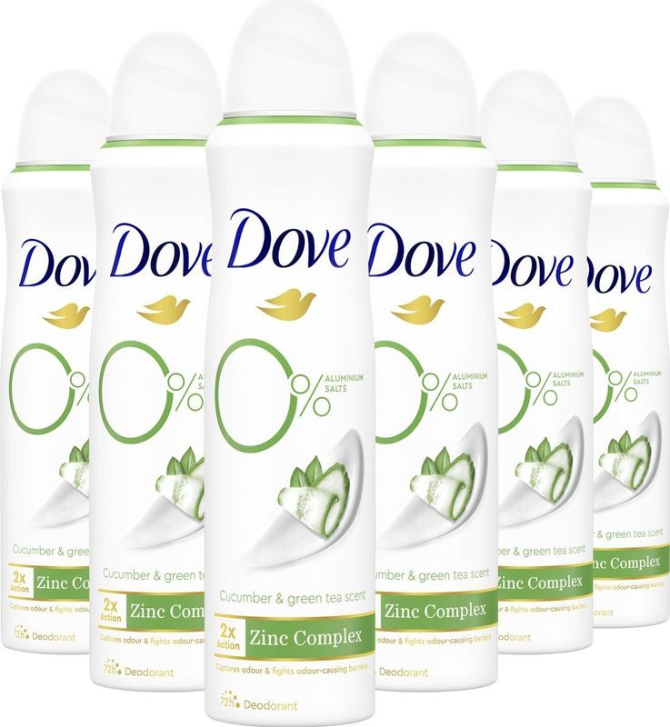 Dove Go Fresh cucumber 0% Deodorant - 6 x 150 ml - Voordeelverpakking