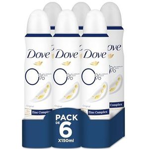 Dove 0% Aluminiumzouten Deodorant Spray - Original - bevat het 2x Action Zinc-Complex met Zinc Zap-technologie - 6 x 150 ml