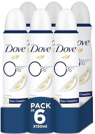 Dove 0% Aluminiumzouten Deodorant Spray - Original - bevat het 2x Action Zinc-Complex met Zinc Zap-technologie - 6 x 150 ml