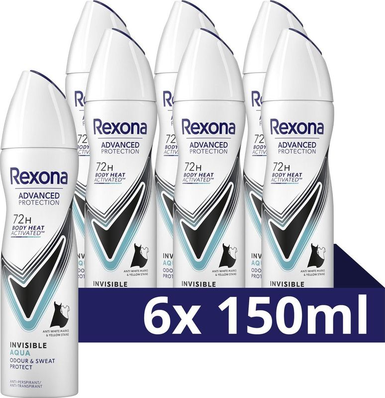 Rexona Advanced Protection Anti-Transpirant Spray - Invisible Aqua - met MotionSense Technologie - 6 x 150 ml