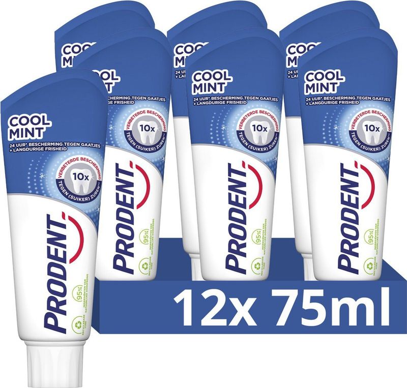 Prodent Tandpasta - Cool Mint - 10x verbeterde bescherming tegen (suiker)zuren** voor optimale tandverzorging - 12 x 75 ml