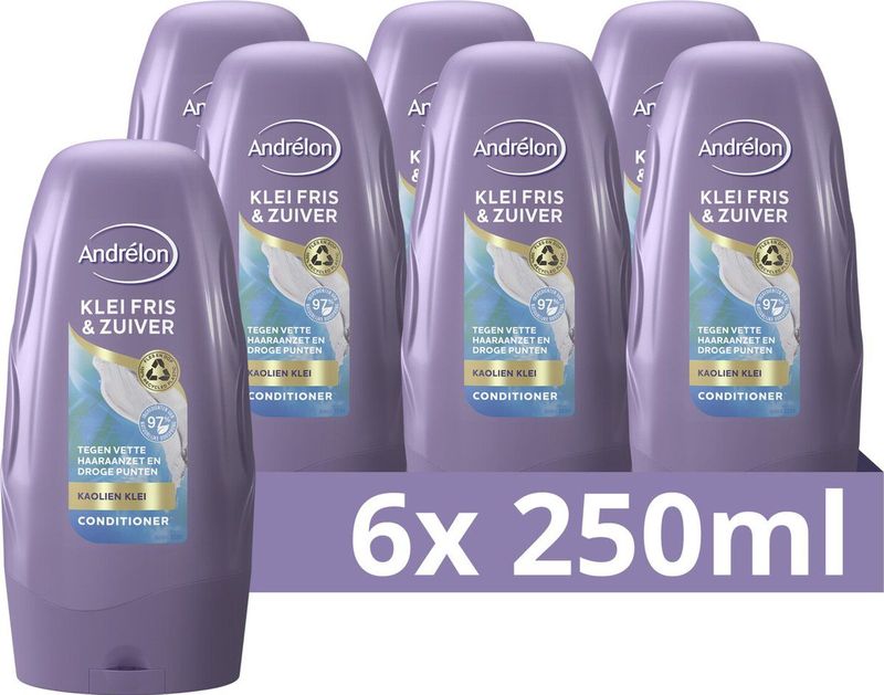 Andrélon Conditioner - Klei Fris & Zuiver - verrijkt met kaolienklei - 6 x 250 ml