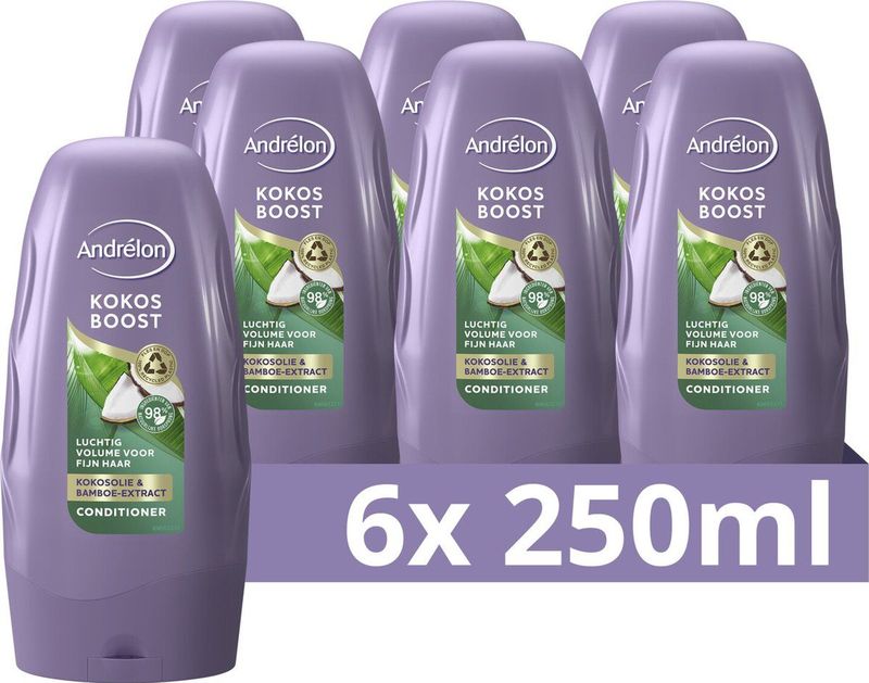 Andrélon Conditioner - Kokos Boost - verrijkt met kokosolie en bamboe-extract - 6 x 250 ml