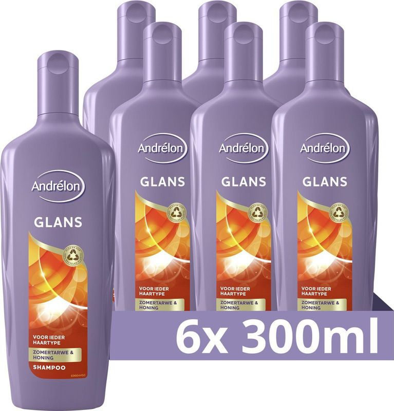 Andrélon Shampoo - Glans - milde shampoo verrijkt met zomertarwe en honing - 6 x 300 ml
