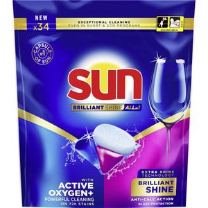 Sun - Vaatwascapsules - Brilliant Shine - All-in 1 - een capsule met Active Oxygen+ - 34 Vaatwastabletten