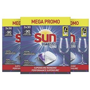 Sun Optimum All-in 1 Normaal Vaatwascapsules, voor een superieure reiniging en glans - 3 x 30 capsules – Kwartaalbox
