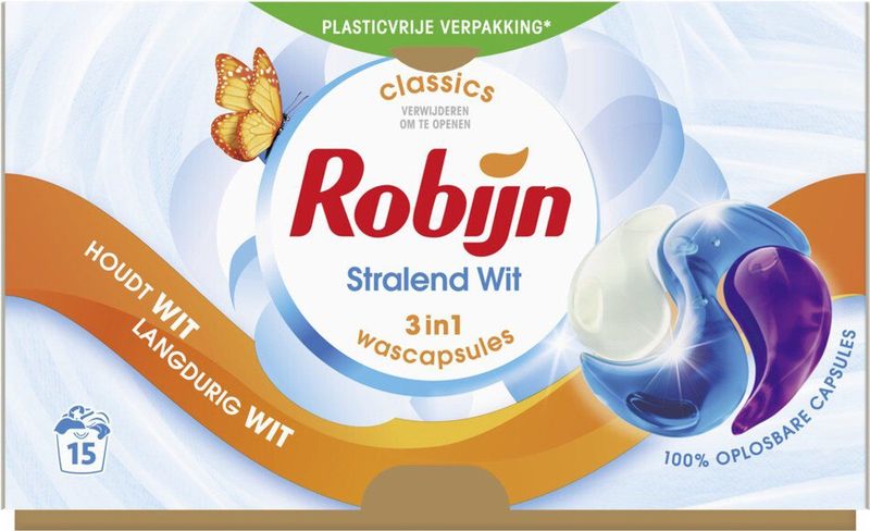 Robijn - Stralend Wit - 3-in-1 Wascapsules - Wit - 20 Stuks