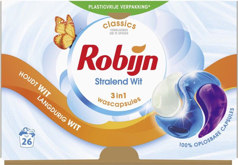Robijn - 3-in-1 Wascapsules - Stralend Wit - 26 Wasbeurten - 100% Oplosbaar