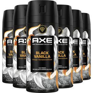 AXE Fine Fragrance Collection Premium Deodorant Bodyspray - Black Vanilla - met de geur van sinaasappel en sandelhout - 6 x 150 ml