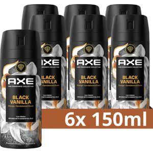 AXE Fine Fragrance Collection Premium Deodorant Bodyspray - Black Vanilla - 6 x 150 ml - Voordeelverpakking