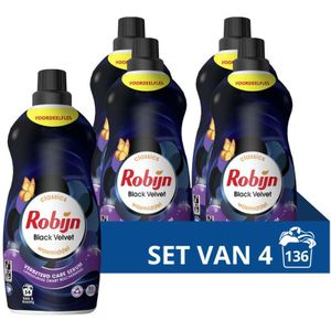 4x Robijn Klein & Krachtig Wasmiddel Black Velvet 34 Wasbeurten 1,19 liter