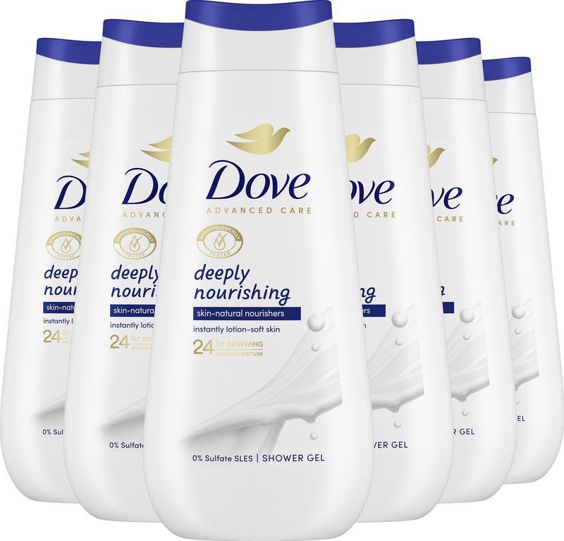 Dove Advanced Care Verzorgende Douchegel - Deeply Nourishing - 24-uur lang effectieve hydratatie - 6 x 225 ml
