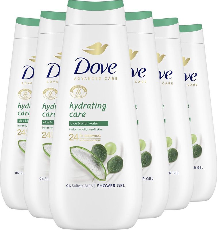 Dove Advanced Care Verzorgende Douchegel - Hydrating Care - 24-uur lang effectieve hydratatie - 6 x 400 ml