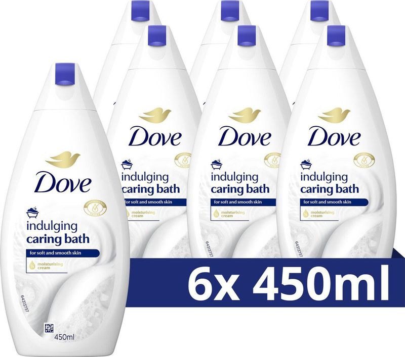 Dove Caring Bath Badcrème - Indulging Cream - verrijkt met 1/4 hydraterende crème - 6 x 450 ml
