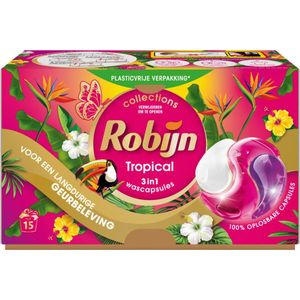 Robijn - Wascapsules 3-in-1 - Tropical - 15 Stuks - Biologisch Afbreekbaar