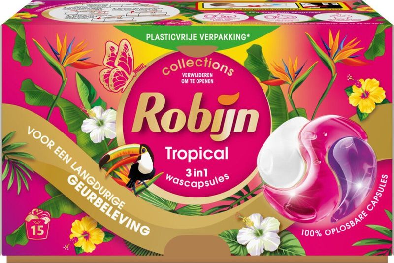 Robijn - Wascapsules 3-in-1 - Tropical - 15 Stuks - Biologisch Afbreekbaar