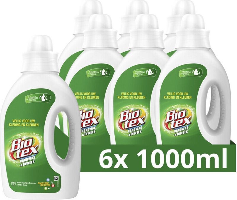 6x Biotex Vloeibaar Wasmiddel Handwas & Inweek 1 liter