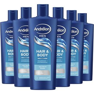 Andrélon Men - Hair & Body - Shampoo en Showergel - 6 x 400 ml - Verrijkt met Eucalyptus en Sandelhout