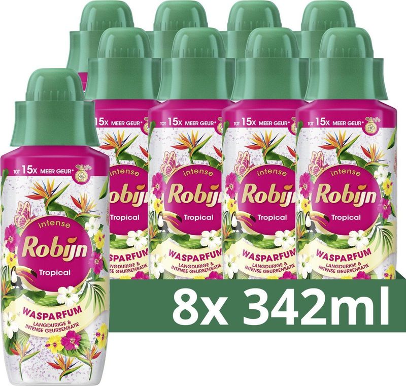 Robijn Intense Wasparfum - Tropical - tot 15x meer geur dan bij gebruik van alleen wasmiddel - 8 x 342 ml