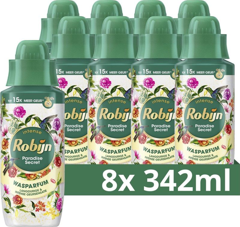 Robijn Intense Wasparfum - Paradise Secret - tot 15x meer geur dan bij gebruik van alleen wasmiddel - 8 x 342 ml