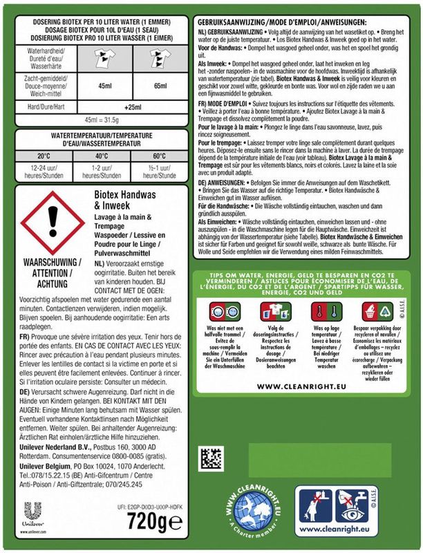 Biotex - Handwas & Inweek Waspoeder - 750g - Biologisch Afbreekbaar