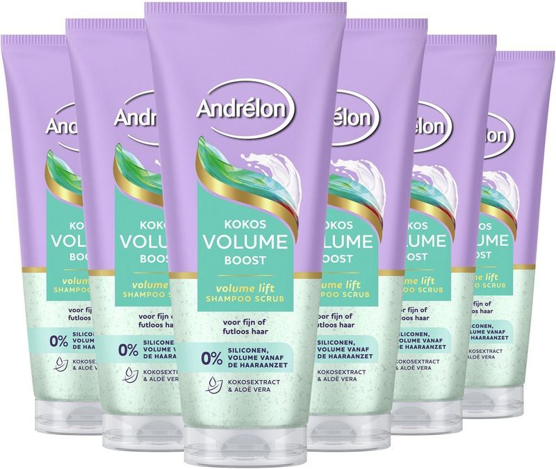 Andrélon - Kokos Volume Boost - Shampoo Scrub - 6 x 200 ml