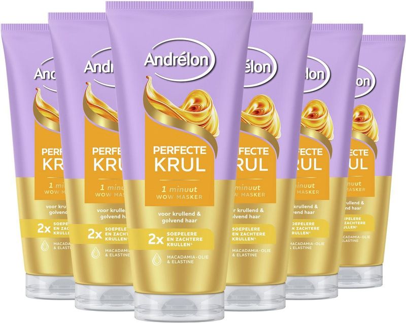Andrélon - Perfecte Krul 1 Minuut WOW Haarmasker - 6 x 180 ml - Verrijkt met Macadamia-olie en Elastine