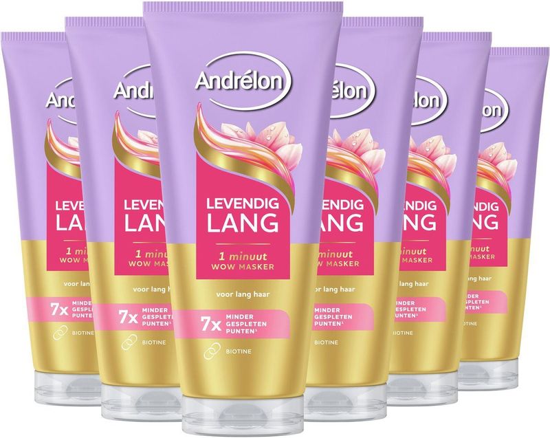 Andrélon - Levendig Lang - Haarmasker - 6 x 180 ml - Verrijkt met Biotine