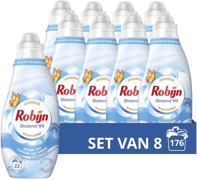 Robijn - Klein & Krachtig Classics - Vloeibaar Wasmiddel - Stralend Wit - 8 x 22 Wasbeurten - Voordeelverpakking