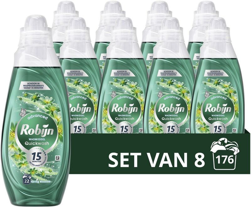 Robijn - Advanced Quickwash - Vloeibaar Wasmiddel - Spring Blossom - 8 x 22 Wasbeurten - Voordeelverpakking