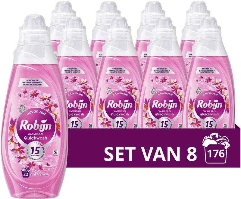 Robijn - Advanced Quickwash - Vloeibaar Wasmiddel - Sunset Bloom - 8 x 22 Wasbeurten - Voordeelverpakking