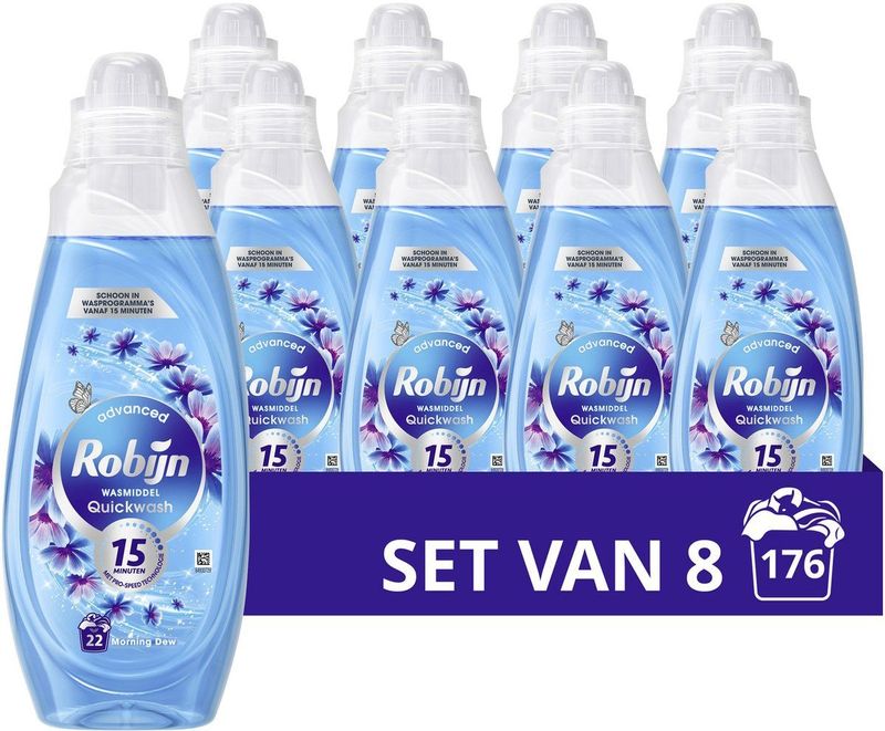 Robijn - Advanced Quickwash - Vloeibaar Wasmiddel - Morning Dew - 8 x 22 Wasbeurten - Voordeelverpakking
