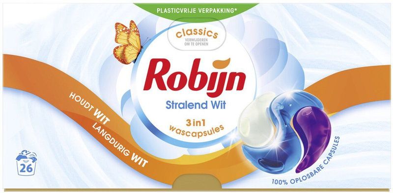 Robijn - Classics Stralend Wit - Wascapsules 3-in-1 - 26 stuks