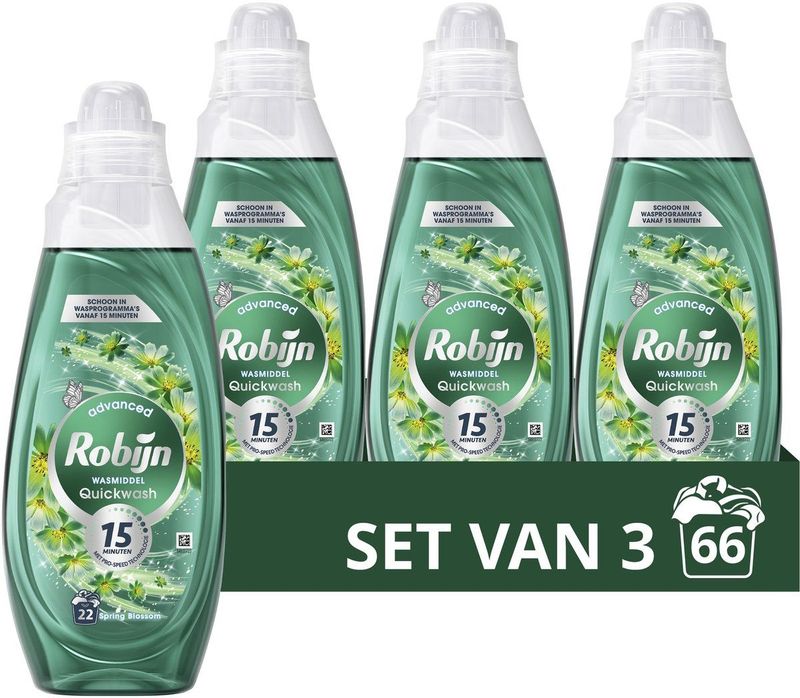 Robijn - Advanced Quickwash - Vloeibaar Wasmiddel - Spring Blossom - 3 x 22 Wasbeurten - Voordeelverpakking